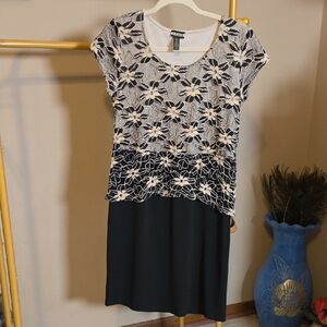 Haani Black and Cream Floral Lace Midi Dress